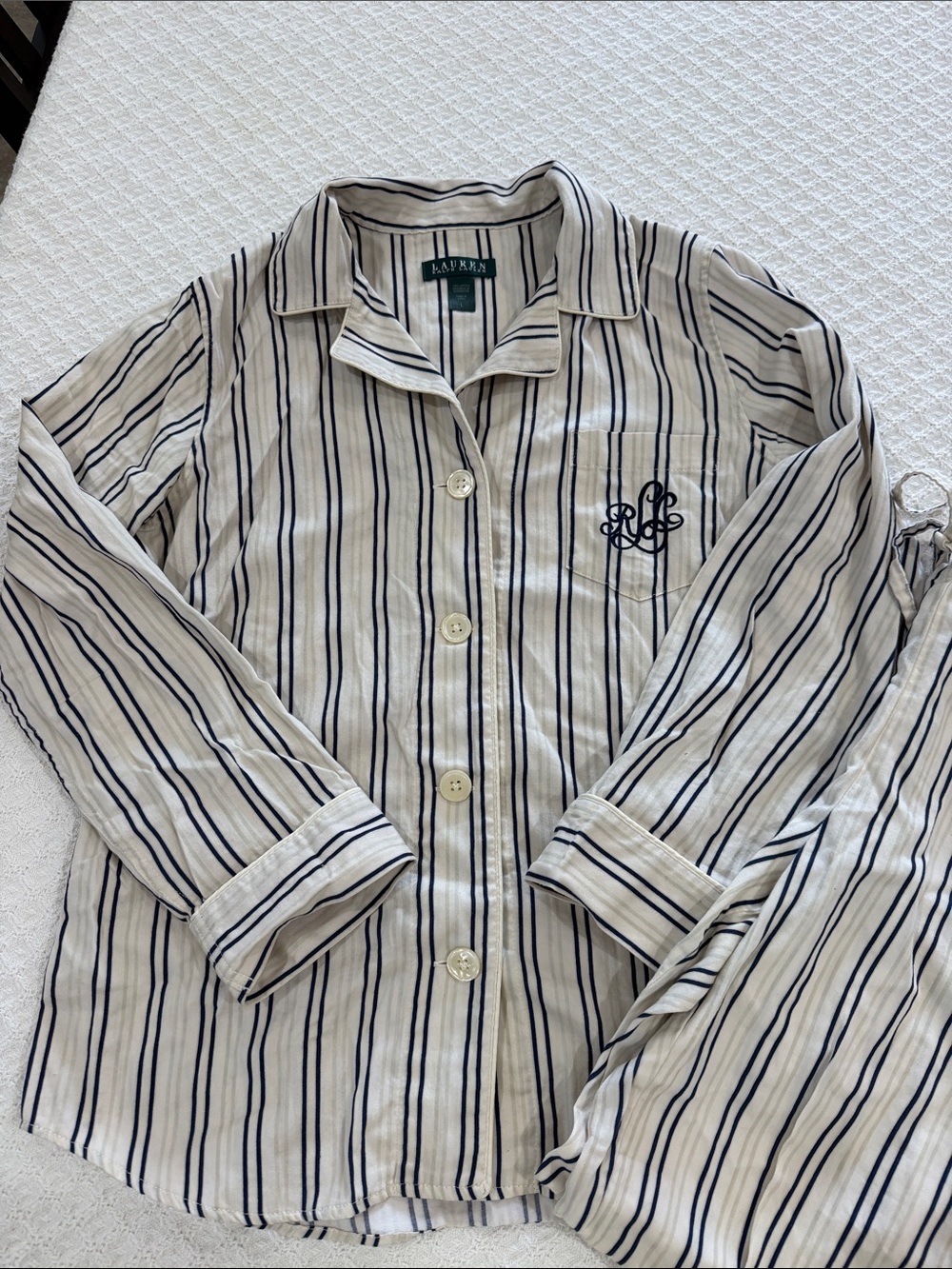 Ralph Lauren Cream and Navy Striped Pajama Set - Picture 2 of 9